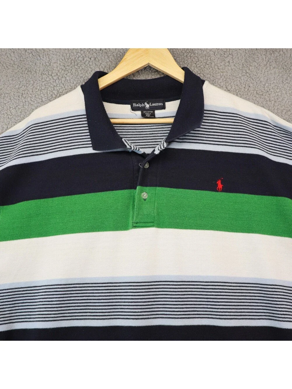 Ralph Lauren Polo Shirt XXL 2xl Vtg Cotton Striped Black Tag